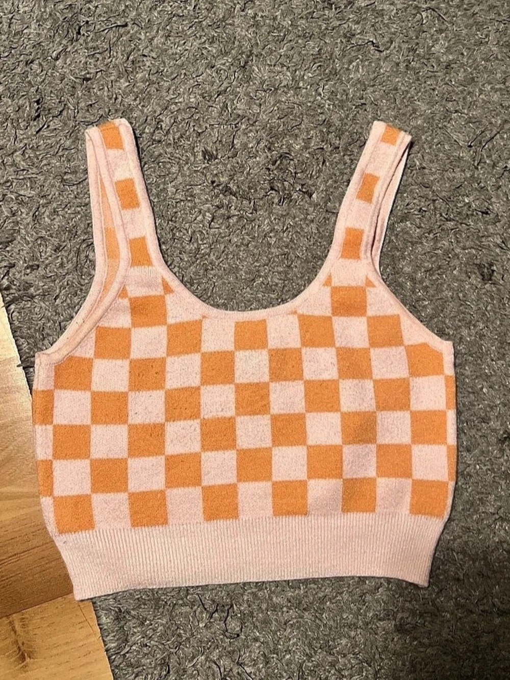 KENDALL & KYLIE Checkered Crop Top Orange & Pink Small Like New